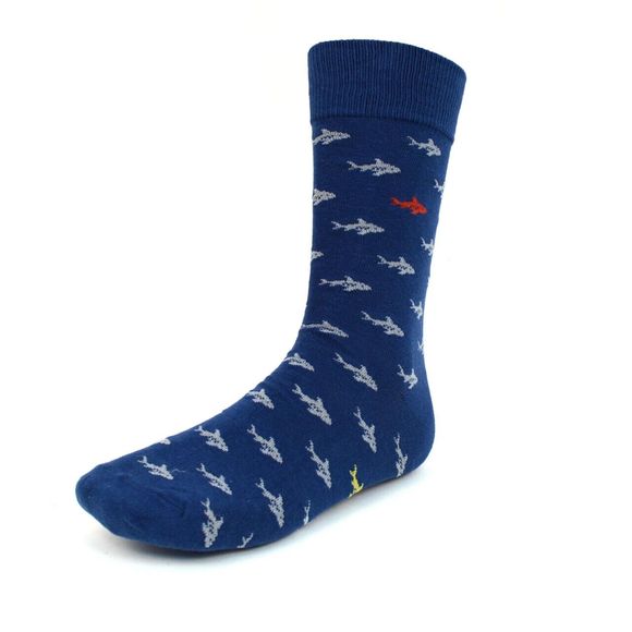 Mens Shark Fish Fishing Socks Gift for Him Crew Dress Socks Blue Ocen - Picture 4 of 4